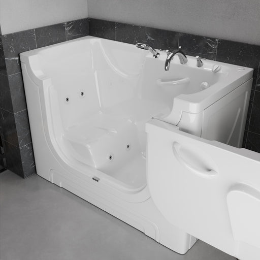 Meditub A3060WCARWH Collection 30 x 60 Whirlpool Jetted Bathtub with Right Drain in White with Powered Fast Drain