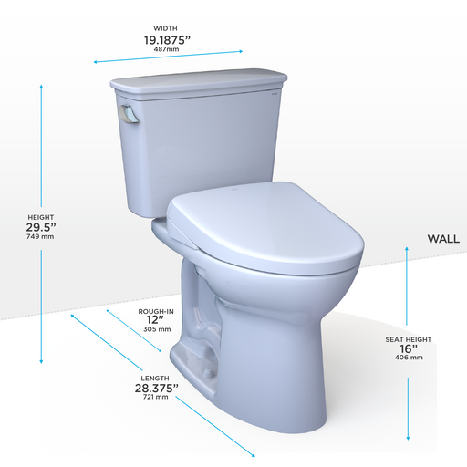 TOTO MW7864726CEG#01 Drake Transitional WASHLET+ Two-Piece Elongated 1.28 GPF TORNADO FLUSH Toilet with S7 Contemporary Bidet Seat, Cotton White - view 2