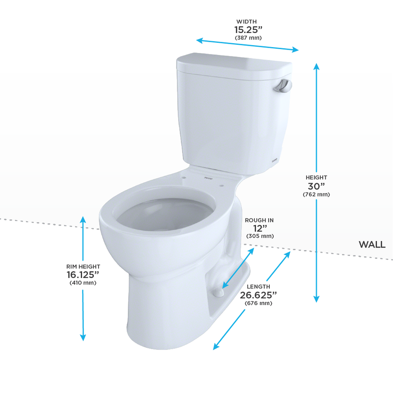 TOTO CST243EFR#01 Entrada Two-Piece Round 1.28 GPF Universal Height Toilet with Right-Hand Trip Lever, Cotton White - view 4