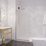 Anzzi 34 in. x 74 in. Framed Fixed Shower Screen in Brushed Gold with Frosted Glass
