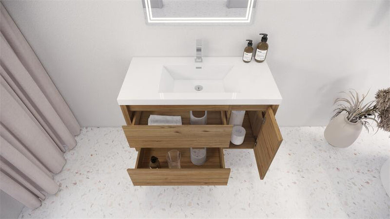 Moreno Bath JAD36L Jade 36" Floating Bathroom Vanity Set with Reinforced Acrylic Sink Top (Left Drawer) - view 3