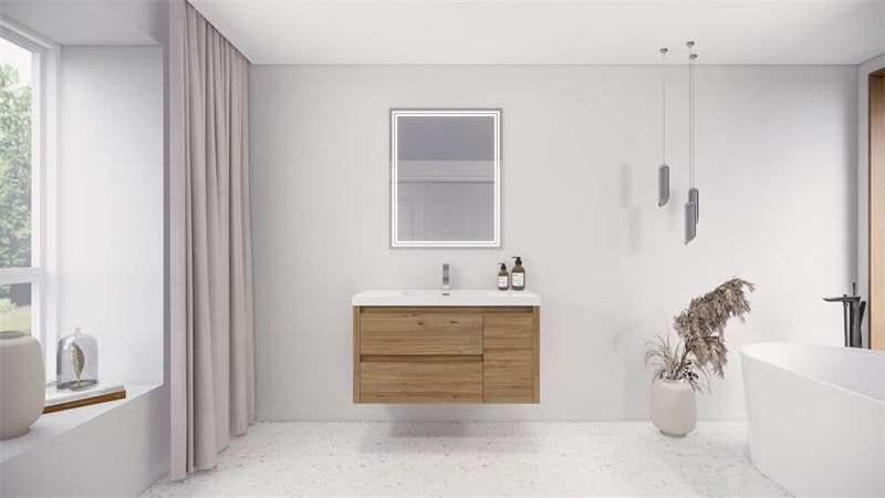 Moreno Bath JAD36L Jade 36" Floating Bathroom Vanity Set with Reinforced Acrylic Sink Top (Left Drawer)