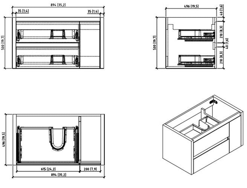 Moreno Bath JAD36L Jade 36" Floating Bathroom Vanity Set with Reinforced Acrylic Sink Top (Left Drawer) - view 8