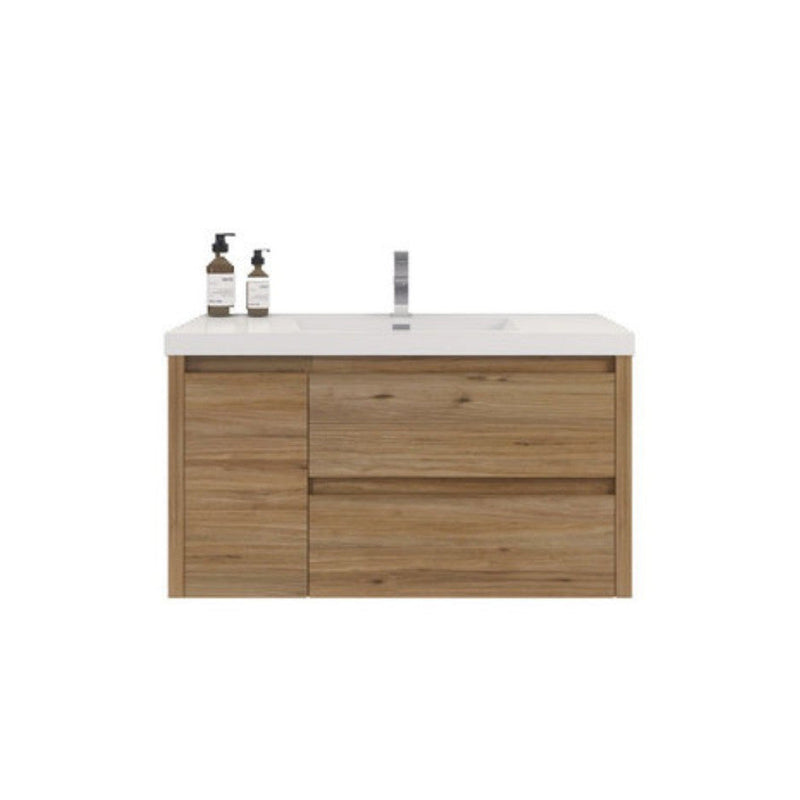 Moreno Bath JAD36R Jade 36" Floating Bathroom Vanity Set with Reinforced Acrylic Sink Top (Right Drawer)