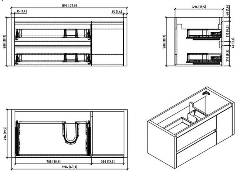 Moreno Bath JAD48L Jade 48" Floating Bathroom Vanity Set with Reinforced Acrylic Single Sink Top (Left Drawer) - view 8