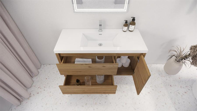 Moreno Bath JAD48L Jade 48" Floating Bathroom Vanity Set with Reinforced Acrylic Single Sink Top (Left Drawer) - view 3