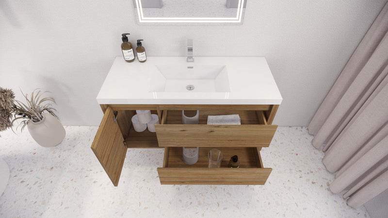 Moreno Bath JAD48R Jade 48" Floating Bathroom Vanity Set with Reinforced Acrylic Single Sink Top (Right Drawer) - view 3