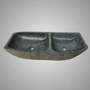 Janavy River Stone Double-Bowl Vessel Sink with Polished Interior