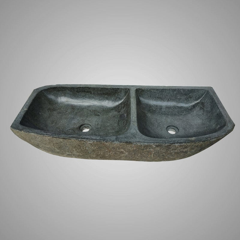 Janavy River Stone Double-Bowl Vessel Sink with Polished Interior