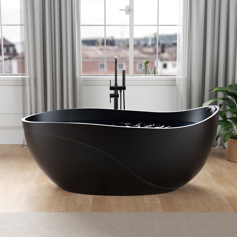 Anzzi FT-AZ516 67 in. x 32 in. Oval Stone Resin Freestanding Bathtub with Headrest