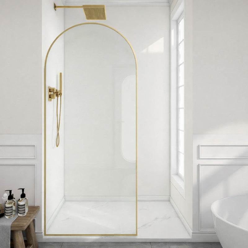 Anzzi SD-AZ18-01BG Ember Series 34 in. x 78 in. Framed Arch Shower Screen in Brushed Gold