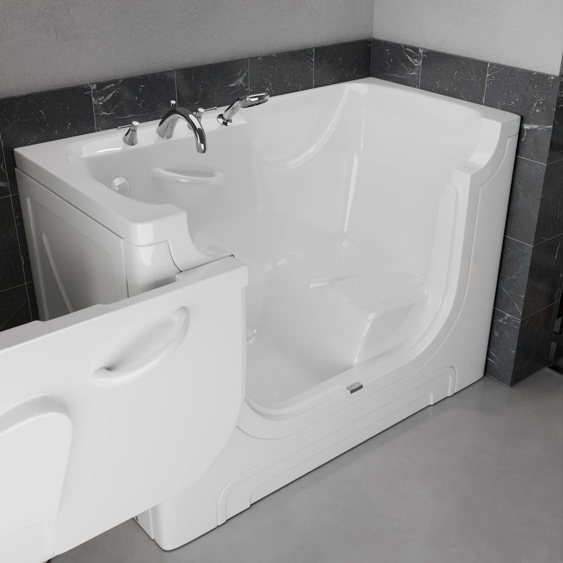Meditub 3060WCALWS Collection 30 x 60 Left Side Drain Soaker Jetted Bathtub in White with Fast Filling Faucet Set