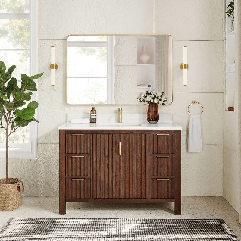 Vinnova 704248-AD-GW Shenzhen 48" Single Sink Bath Vanity in Aged Dark Brown Oak
