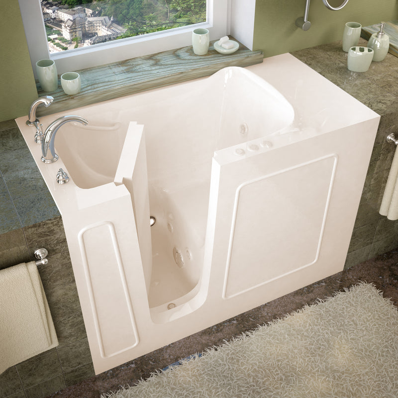 Meditub 2653LBH Walk-In 26 x 53 Left Drain Biscuit Whirlpool Jetted Walk-In Bathtub