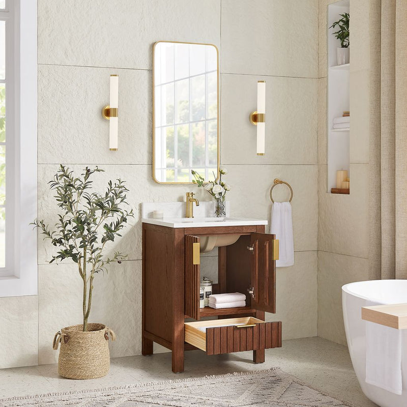Vinnova 704224-AD-GW Shenzhen 24" Single Sink Bath Vanity in Aged Dark Brown Oak