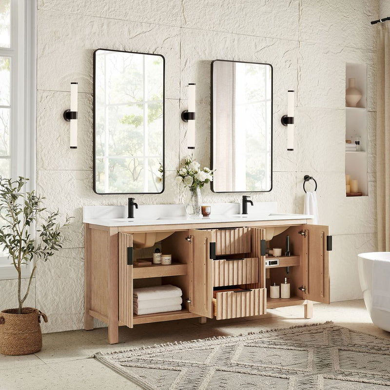 Vinnova 704272-AN-GW Shenzhen 72" Double Sink Bath Vanity in Aged Natural Oak