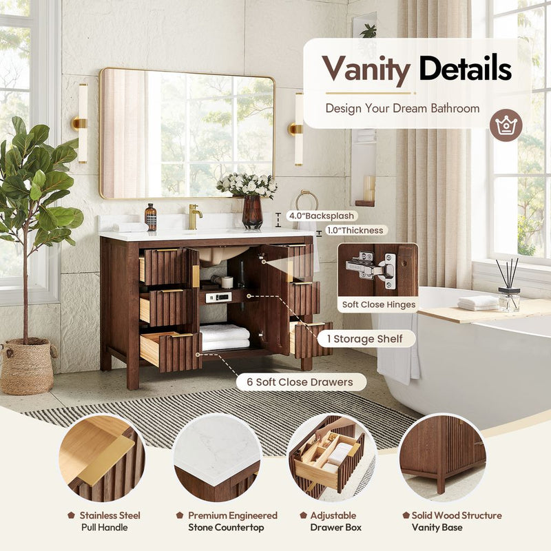 Vinnova 704248-AD-GW Shenzhen 48" Single Sink Bath Vanity in Aged Dark Brown Oak