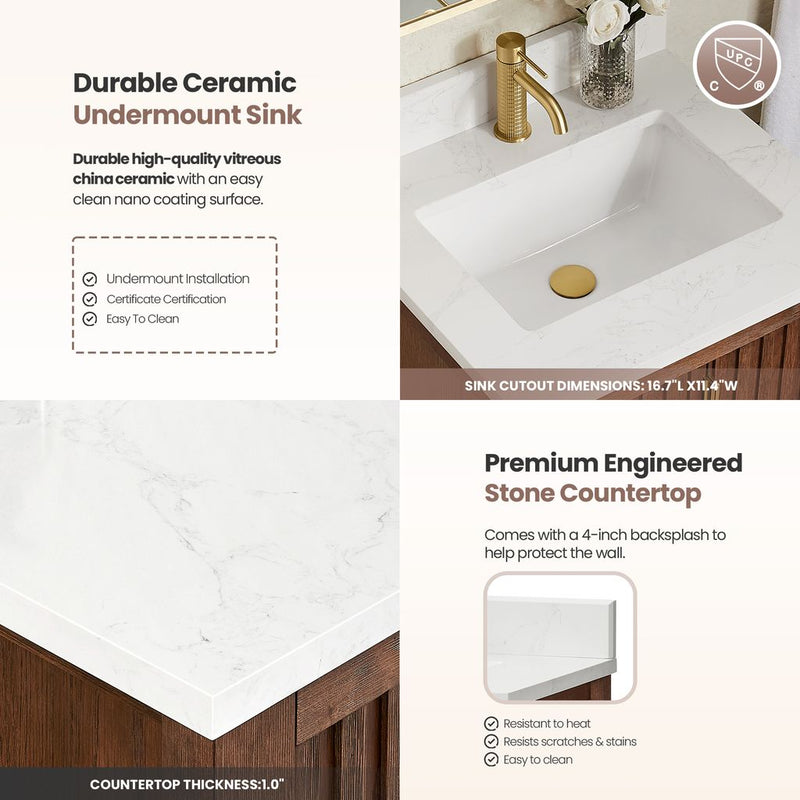 Vinnova 704224-AD-GW Shenzhen 24" Single Sink Bath Vanity in Aged Dark Brown Oak