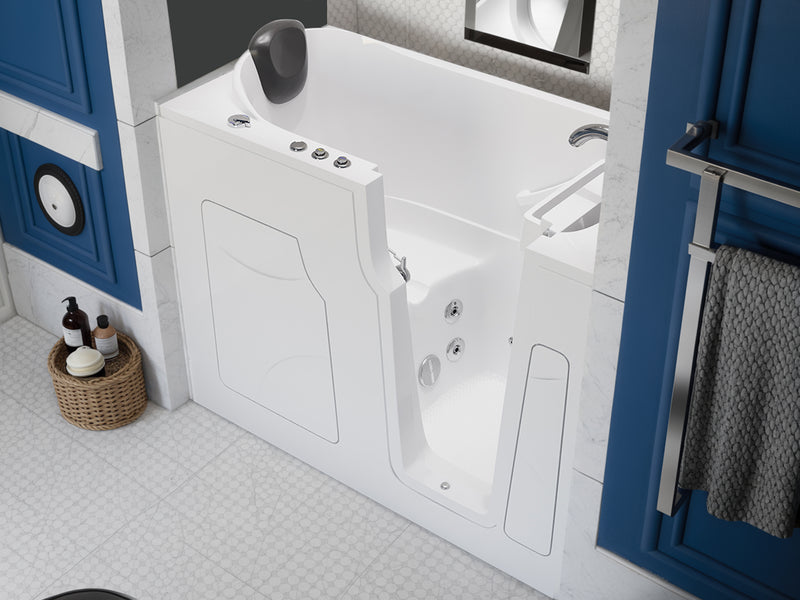 Meditub 2853RWH Celeste Series 53 - 60 in x 28 in. Right Drain Whirlpool Jetted Walk-in Tub in White