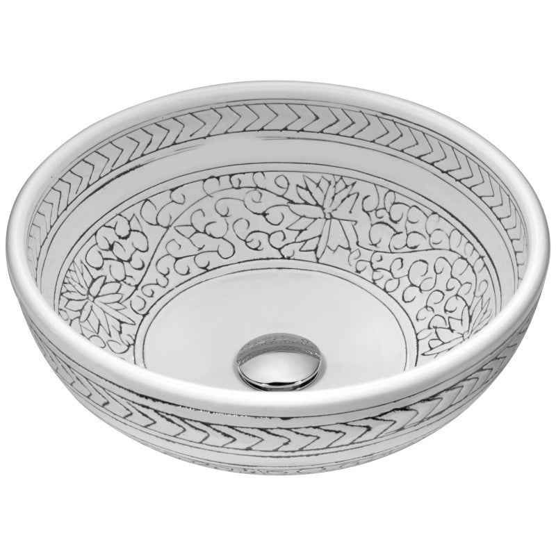 Anzzi LS-AZ185 Cadence Series 16 in. Round Bathroom Vessel Sink with Stain-Resistant Non-Porous Surface in Decor White Finish Glass