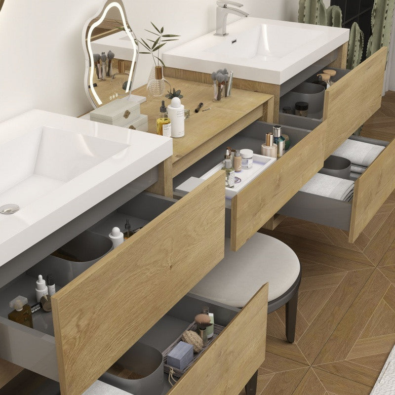 Moreno Bath SLIM17-36+36+36 Kingdee 108" Floating Vanity & Makeup Table Set (36+36+36)