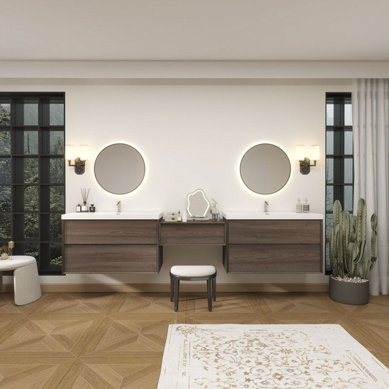 Moreno Bath SLIM17-42+30+42 Kingdee 114" Floating Vanity & Makeup Table Set (42+30+42)