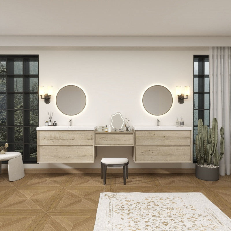 Moreno Bath SLIM17-42+30+42 Kingdee 114" Floating Vanity & Makeup Table Set (42+30+42)
