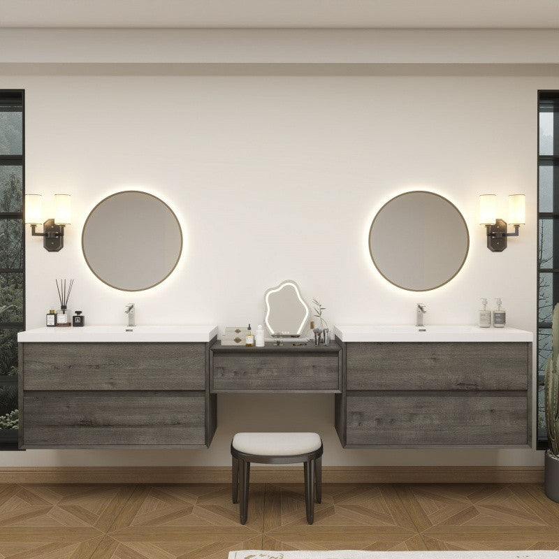 Moreno Bath SLIM17-42+30+42 Kingdee 114" Floating Vanity & Makeup Table Set (42+30+42)