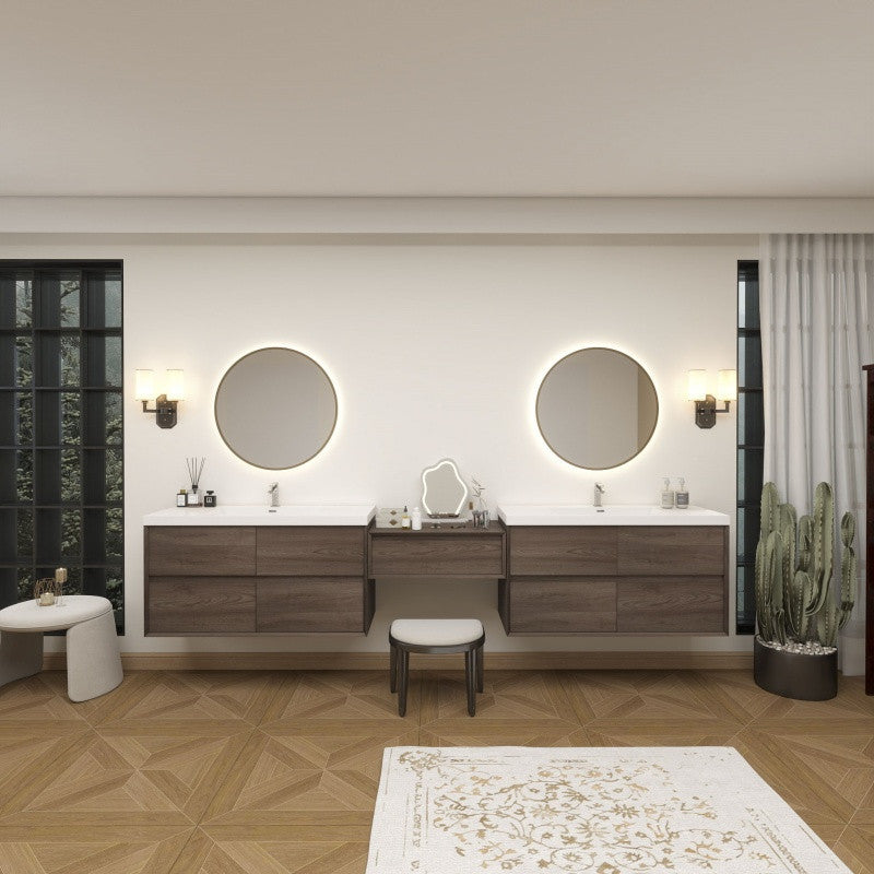 Moreno Bath SLIM17-48+30+48 Kingdee 126" Floating Vanity & Makeup Table Set (48+30+48)