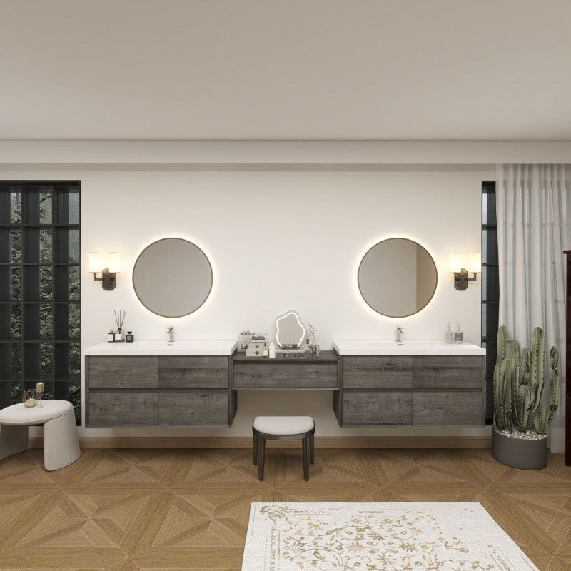 Moreno Bath SLIM17-48+36+48 Kingdee 132" Floating Vanity & Makeup Table Set (48+36+48)