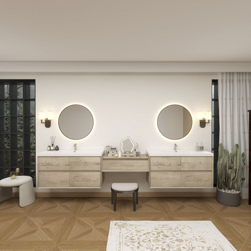 Moreno Bath SLIM17-48+36+48 Kingdee 132" Floating Vanity & Makeup Table Set (48+36+48)