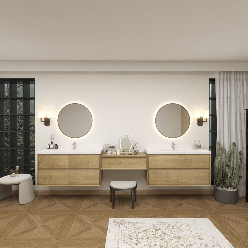 Moreno Bath SLIM17-48+36+48 Kingdee 132" Floating Vanity & Makeup Table Set (48+36+48)