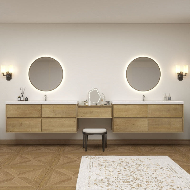 Moreno Bath SLIM17-60S+30+60S Kingdee 150" Floating Vanity & Makeup Table Set (60+30+60)