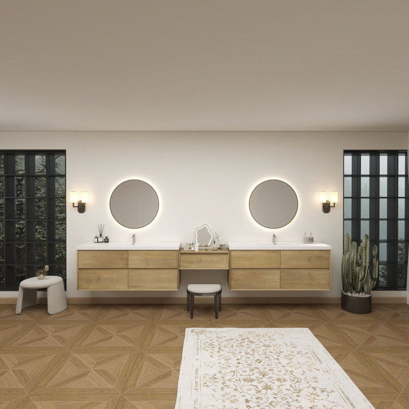 Moreno Bath SLIM17-60S+30+60S Kingdee 150" Floating Vanity & Makeup Table Set (60+30+60)