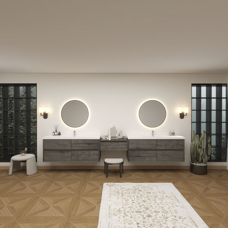 Moreno Bath SLIM17-60S+30+60S Kingdee 150" Floating Vanity & Makeup Table Set (60+30+60)