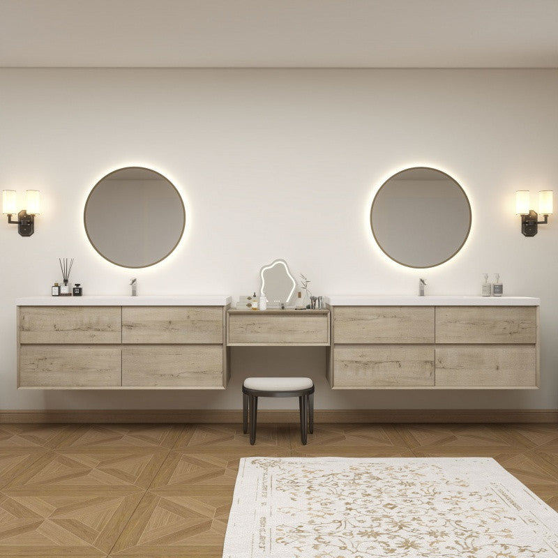 Moreno Bath SLIM17-60S+30+60S Kingdee 150" Floating Vanity & Makeup Table Set (60+30+60)