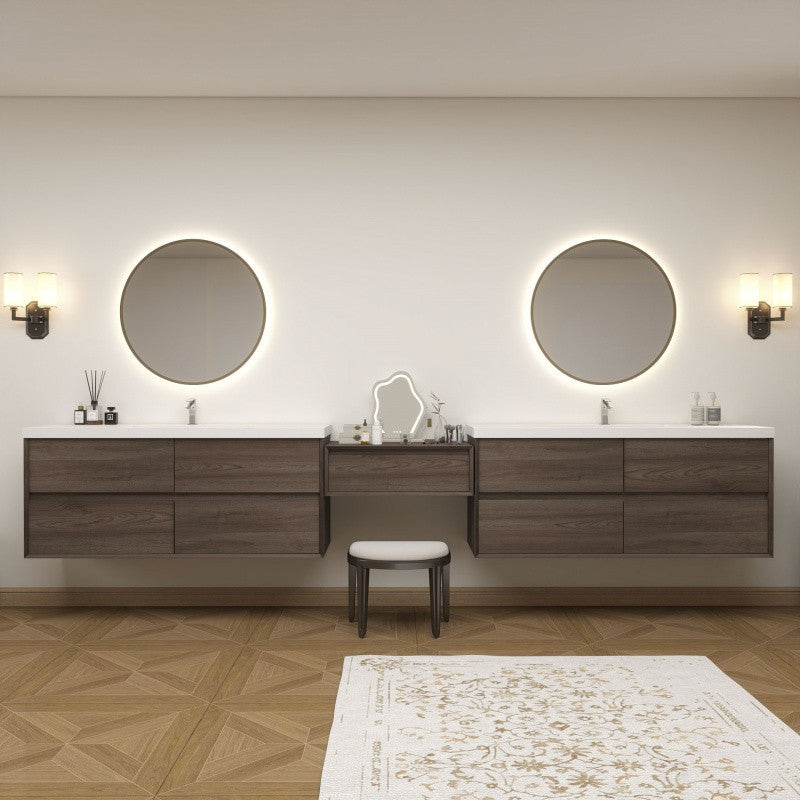 Moreno Bath SLIM17-60S+30+60S Kingdee 150" Floating Vanity & Makeup Table Set (60+30+60)