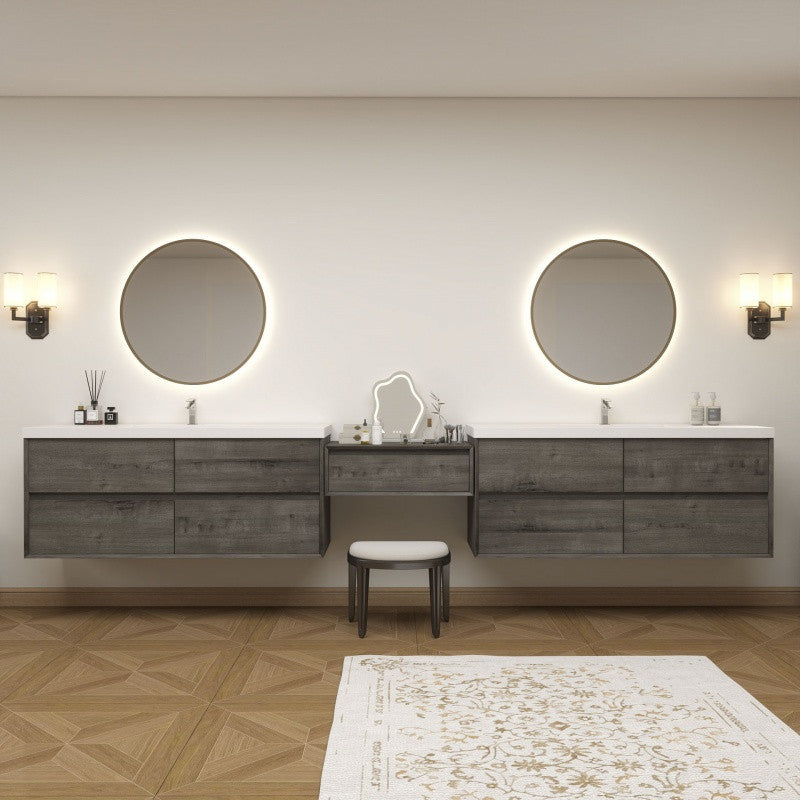 Moreno Bath SLIM17-60S+30+60S Kingdee 150" Floating Vanity & Makeup Table Set (60+30+60)