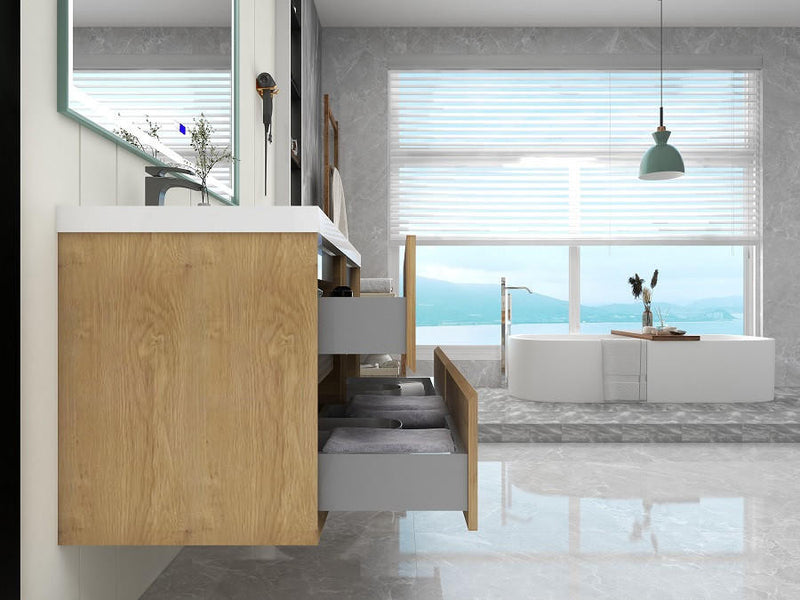 Moreno Bath SLIM48-DD Kingdee 48" Floating Double Bathroom Vanity With Acrylic Double Sink Top