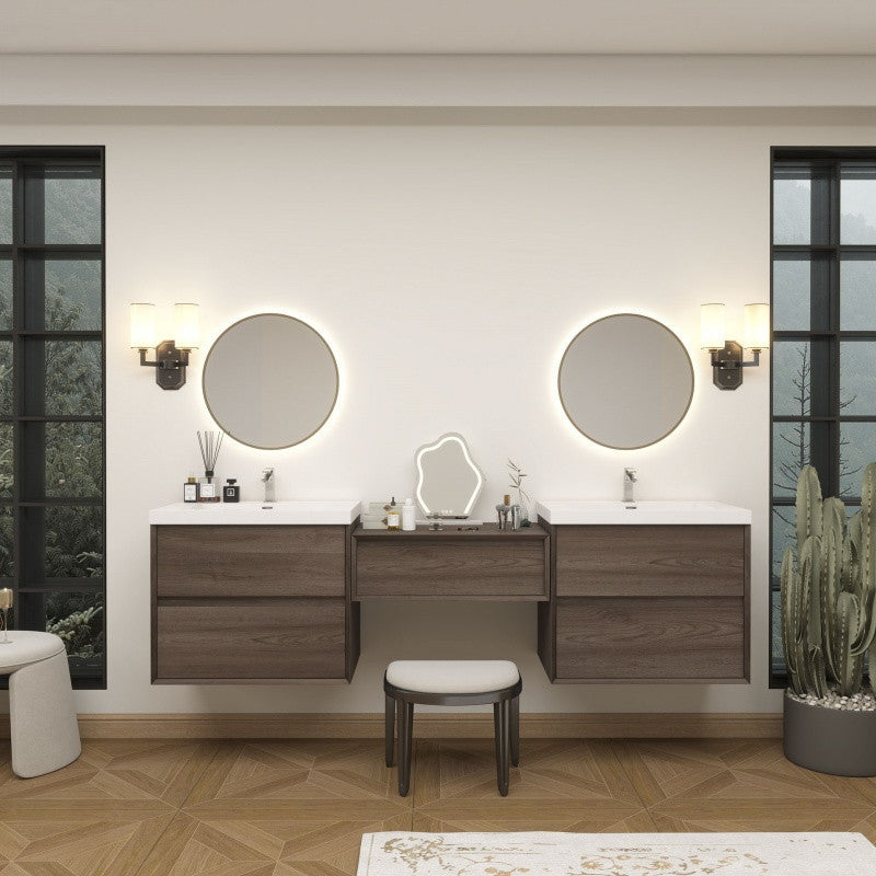 Moreno Bath SLIM17-30+30+30 Kingdee 90" Floating Vanity & Makeup Table Set (30+30+30)