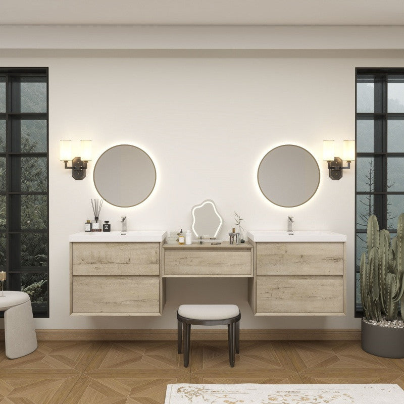 Moreno Bath SLIM17-30+30+30 Kingdee 90" Floating Vanity & Makeup Table Set (30+30+30)