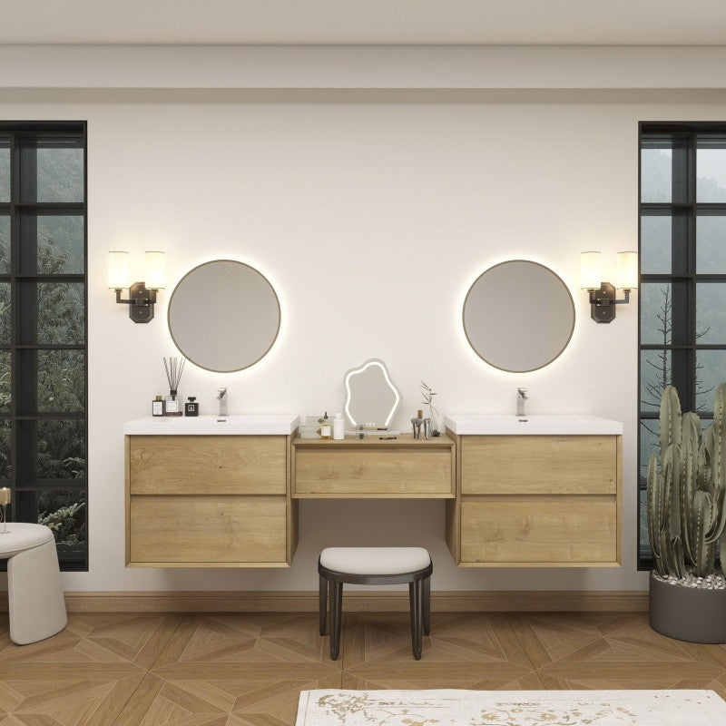 Moreno Bath SLIM17-30+30+30 Kingdee 90" Floating Vanity & Makeup Table Set (30+30+30)