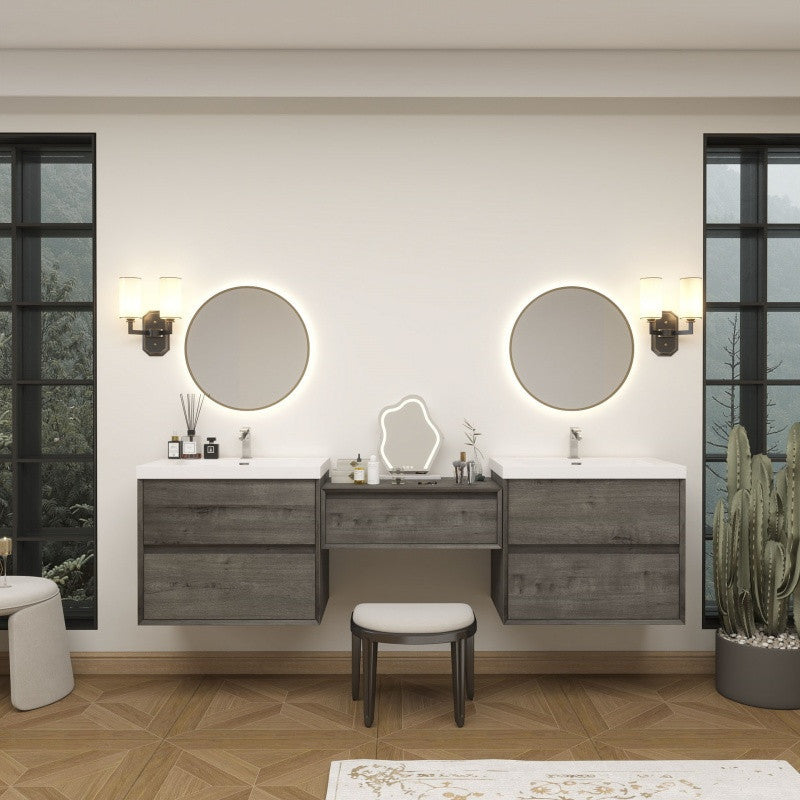 Moreno Bath SLIM17-30+30+30 Kingdee 90" Floating Vanity & Makeup Table Set (30+30+30)
