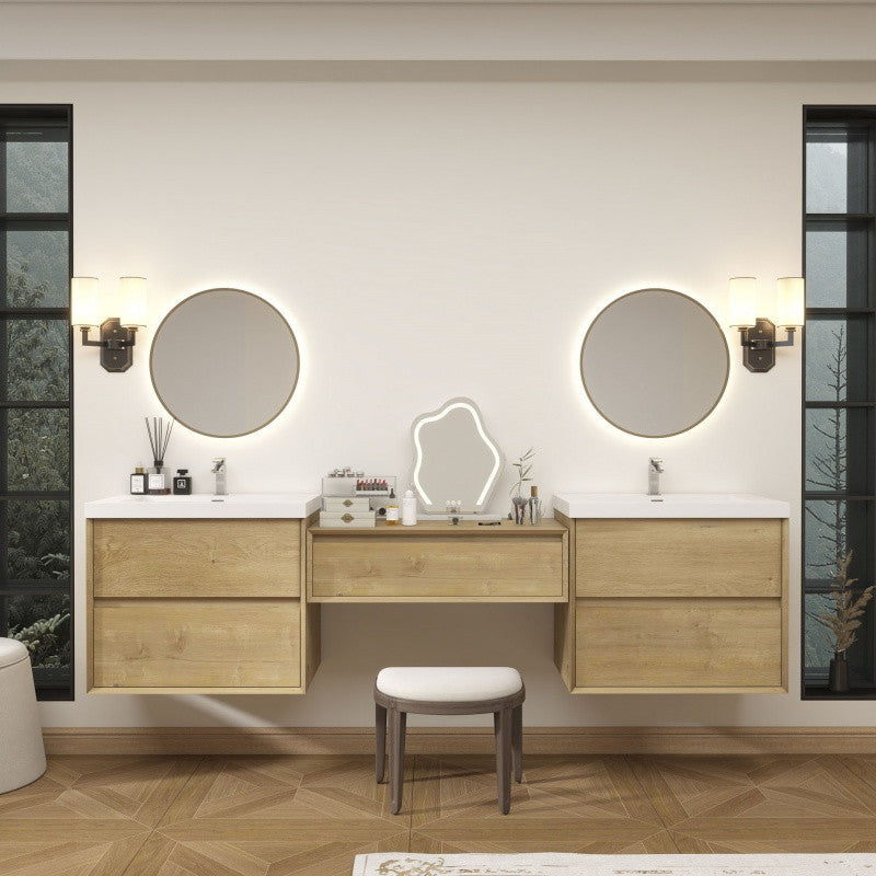 Moreno Bath SLIM17-30+36+30 Kingdee 96" Floating Vanity & Makeup Table Set (30+36+30)