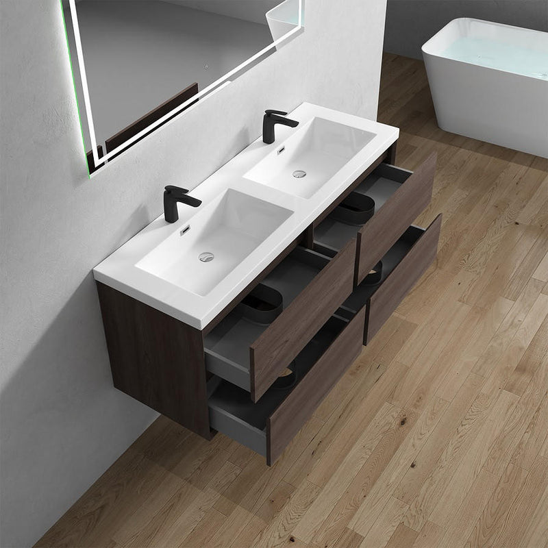 Moreno Bath SLIM 60DD Kingdee 60" Floating Double Bathroom Vanity With Acrylic Double Sink Top