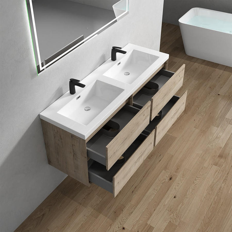 Moreno Bath SLIM 60DD Kingdee 60" Floating Double Bathroom Vanity With Acrylic Double Sink Top
