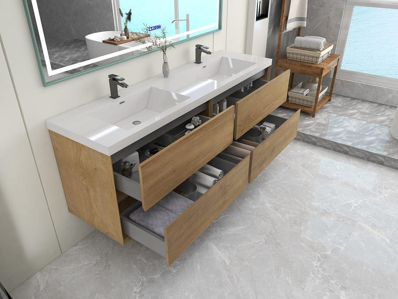 Moreno Bath SLIM 72D Kingdee 72" Floating Bathroom Vanity With Acrylic Double Sink Top