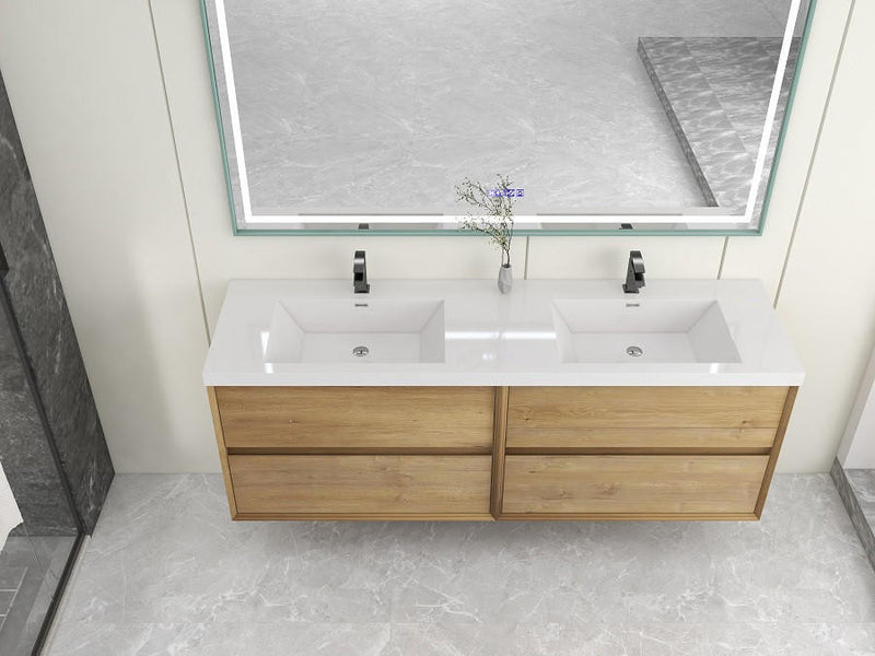Moreno Bath SLIM 72D Kingdee 72" Floating Bathroom Vanity With Acrylic Double Sink Top