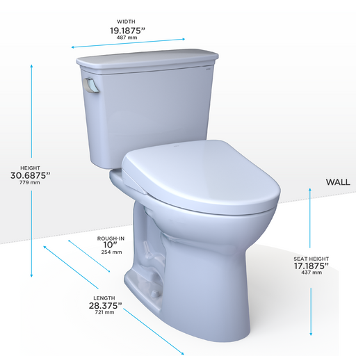 TOTO MW7864736CEFGA.10#01 Drake Transitional WASHLET+ Two-Piece Elongated 1.28 GPF Universal Height TORNADO FLUSH Toilet and S7A Contemporary Bidet Seat with Auto Flush, Cotton White - view 2