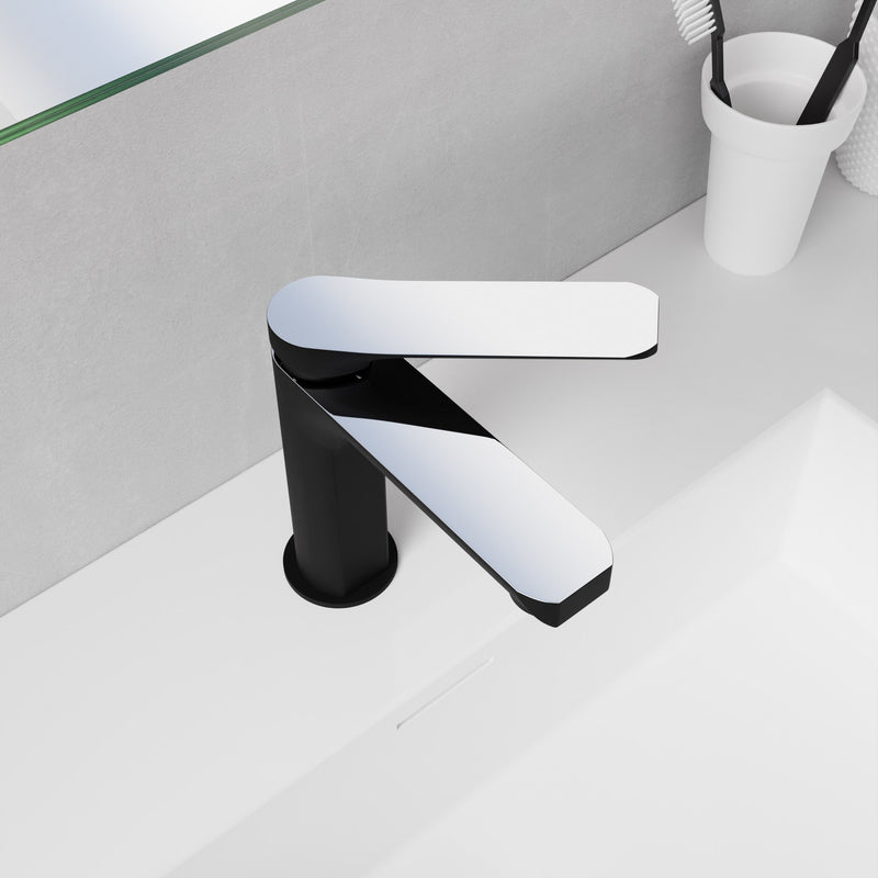Anzzi L-AZ900MB-CH L-AZ900 Series Single Handle Single Hole Bathroom Faucet with Pop-Up Drain Matte Black & Chrome - view 4